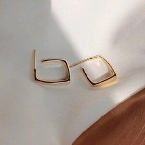 Gold Square Hoop Earrings S925 Sterling Silver Post Geometric Minimalist Jewelry